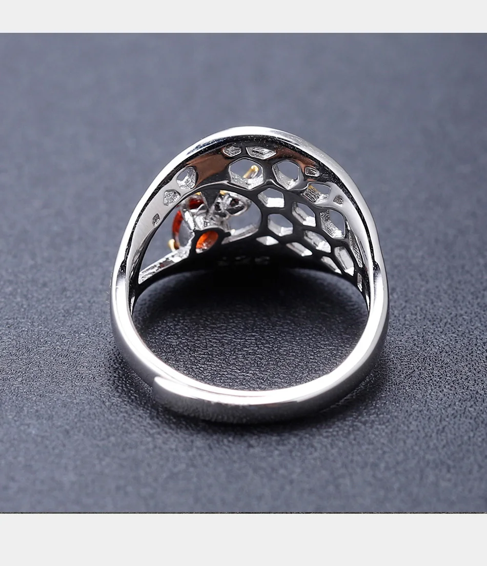 Gem балетки 0.21Ct природный дымчатый кварц Золотое кольцо с пчелиными сотами 925 пробы Серебряное кольцо ручной работы для Для женщин, хорошее ювелирное изделие