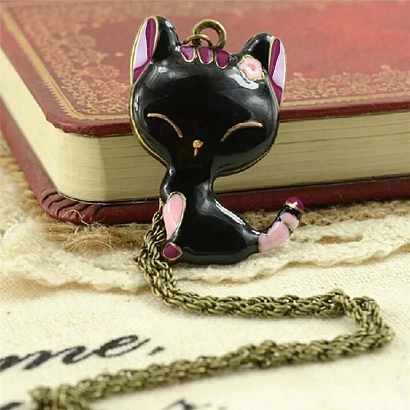 Очаровательное сексуальное ожерелье с длинной цепочкой и черным котом свитер