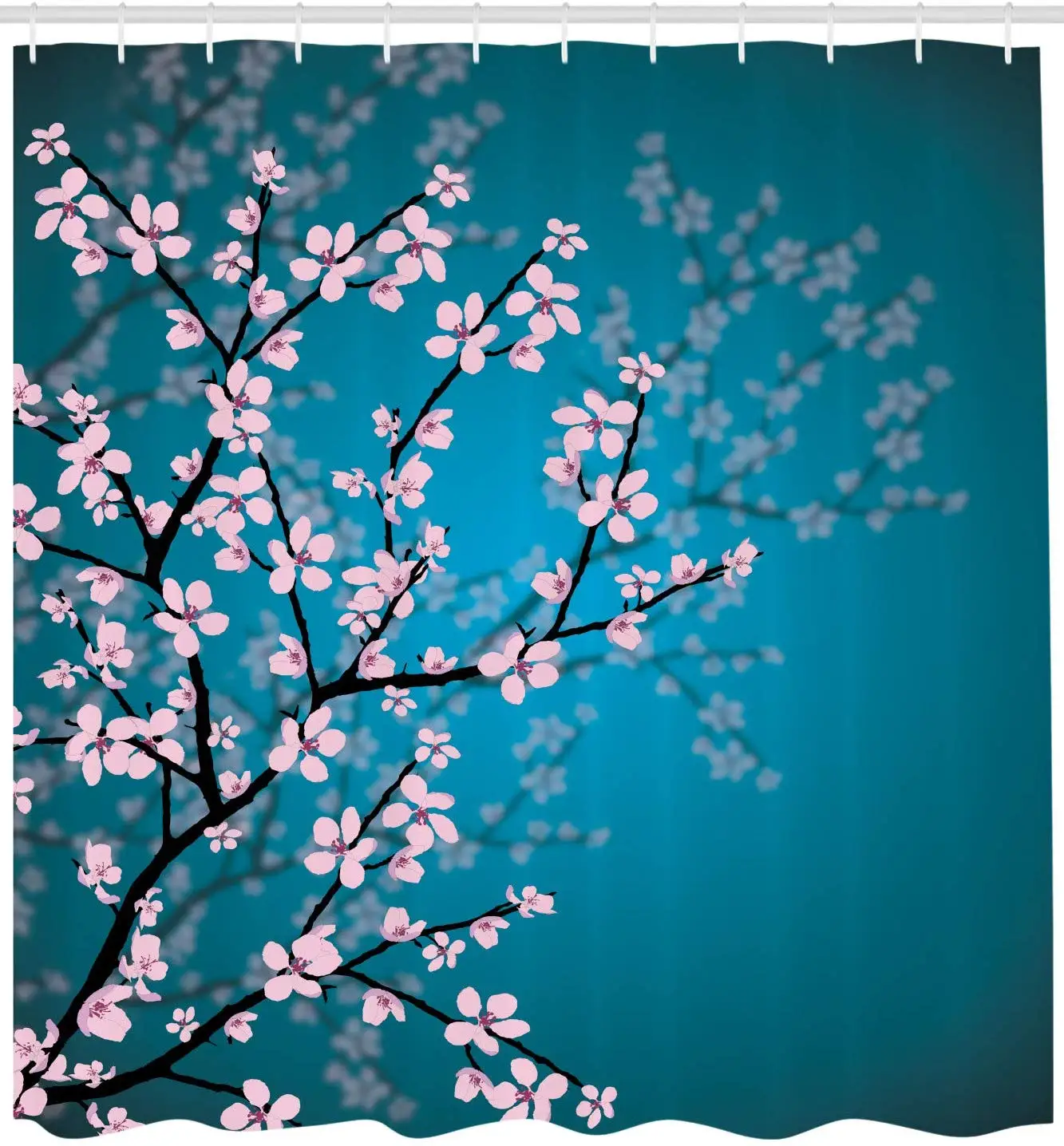 Бирюзовая занавеска для душа розовые цветы художественные листья и растения