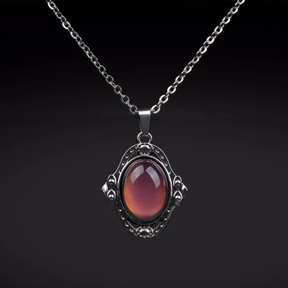 

50pcs/lot Mood Necklaces Retro Palace Elliptic Jewelry Pendant Necklace Temperature Control Color Stainless Steel Chain