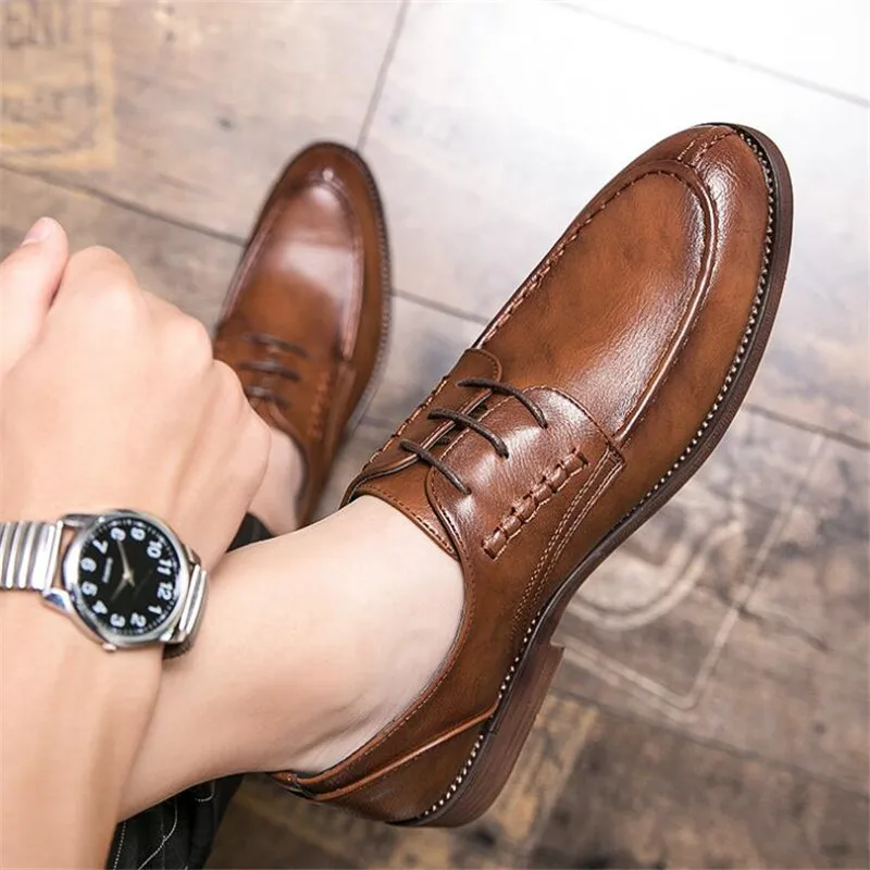 

2020 Newest Men's Leather Shoes Lace-Up Wedding Party Shoes Mens Business Office Oxfords Flats leisure Men Fashion Dress Shoes