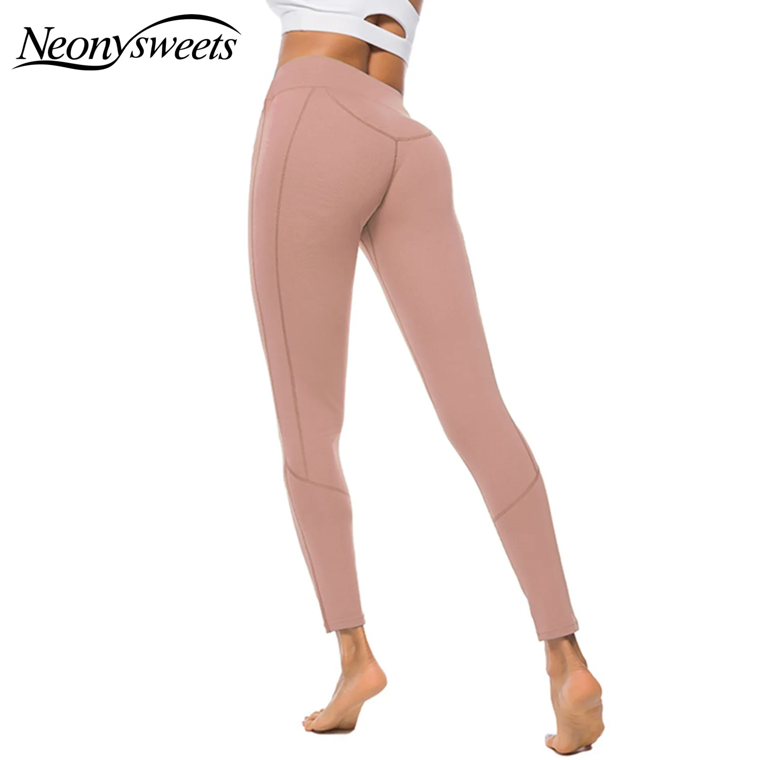 

2021 Summer Women Fashion High Waist Stitching Tights Yoga Pants Quick Drying Breathable Solid Solor Fitness Leggings B014