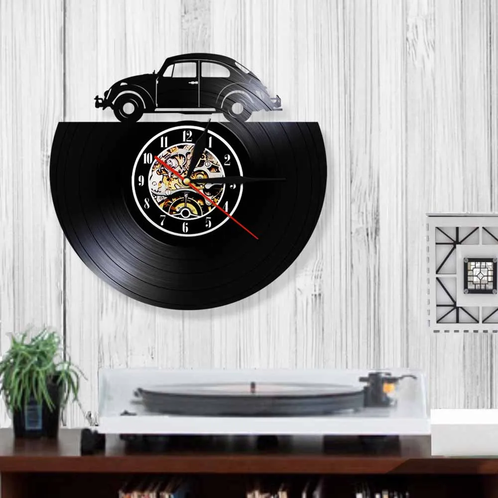 Винтажные настенные часы из переработанного материала в стиле ретро с виниловой