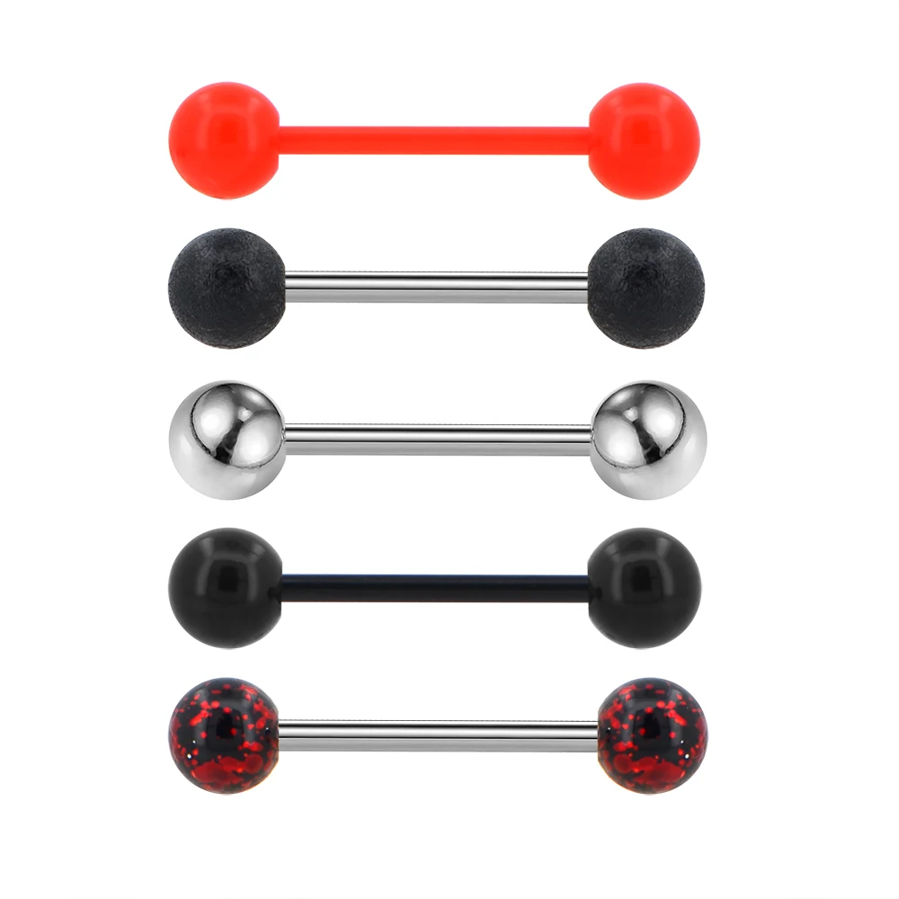 

BODY PUNK 5PCS 14G 316L Stainless Steel Red Black Acrylic Balls Tongue Barbell Painting Tongue Rings Piercing