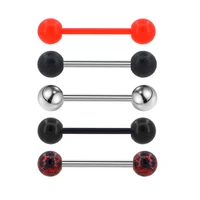 body punk 5pcs 14g 316l stainless steel red black acrylic balls tongue barbell painting tongue rings piercing