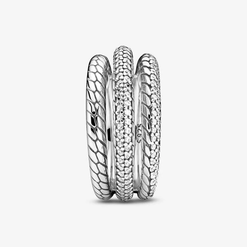 

925 Sterling Silver 2020 New Autumn Triple Band Pav Snake Chain Pattern Ring For Women Brand Original Rings Jewelry Gift
