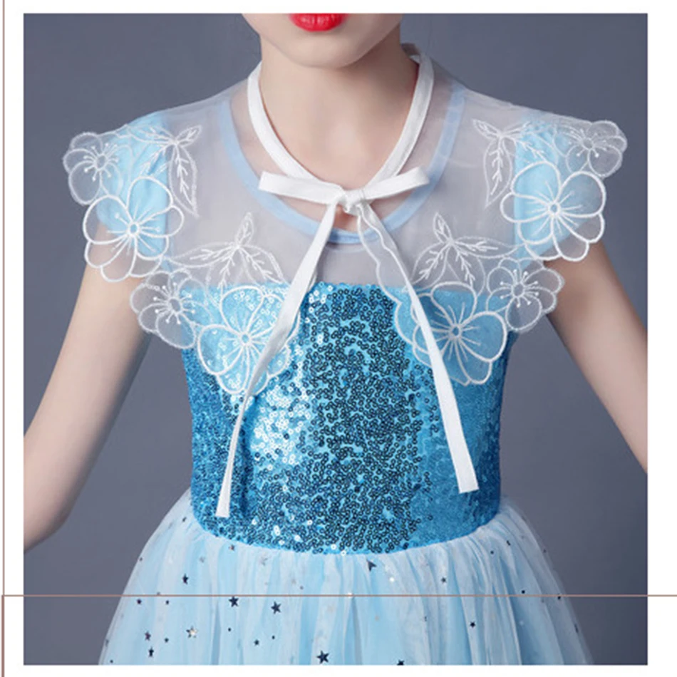 

Elsa Sequined Dress for Girls Summer Princess Costume Kids Snow Queen Cosplay Clothing Children Carnival Elza Party Dressy Robes