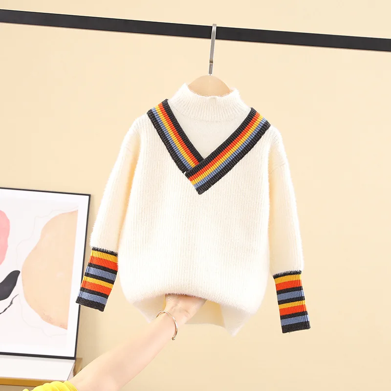 Элегантный свитер для девочек Одежда теплый весенний вязаный с длинными