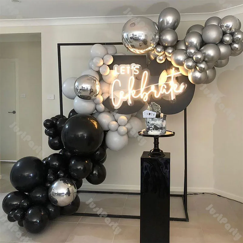 

111pcs Matte Black Balloons Garland Kit Bridal Shower Decoration Chrome Silver Doubled Light Gray Balloon Arch Wedding Supplies