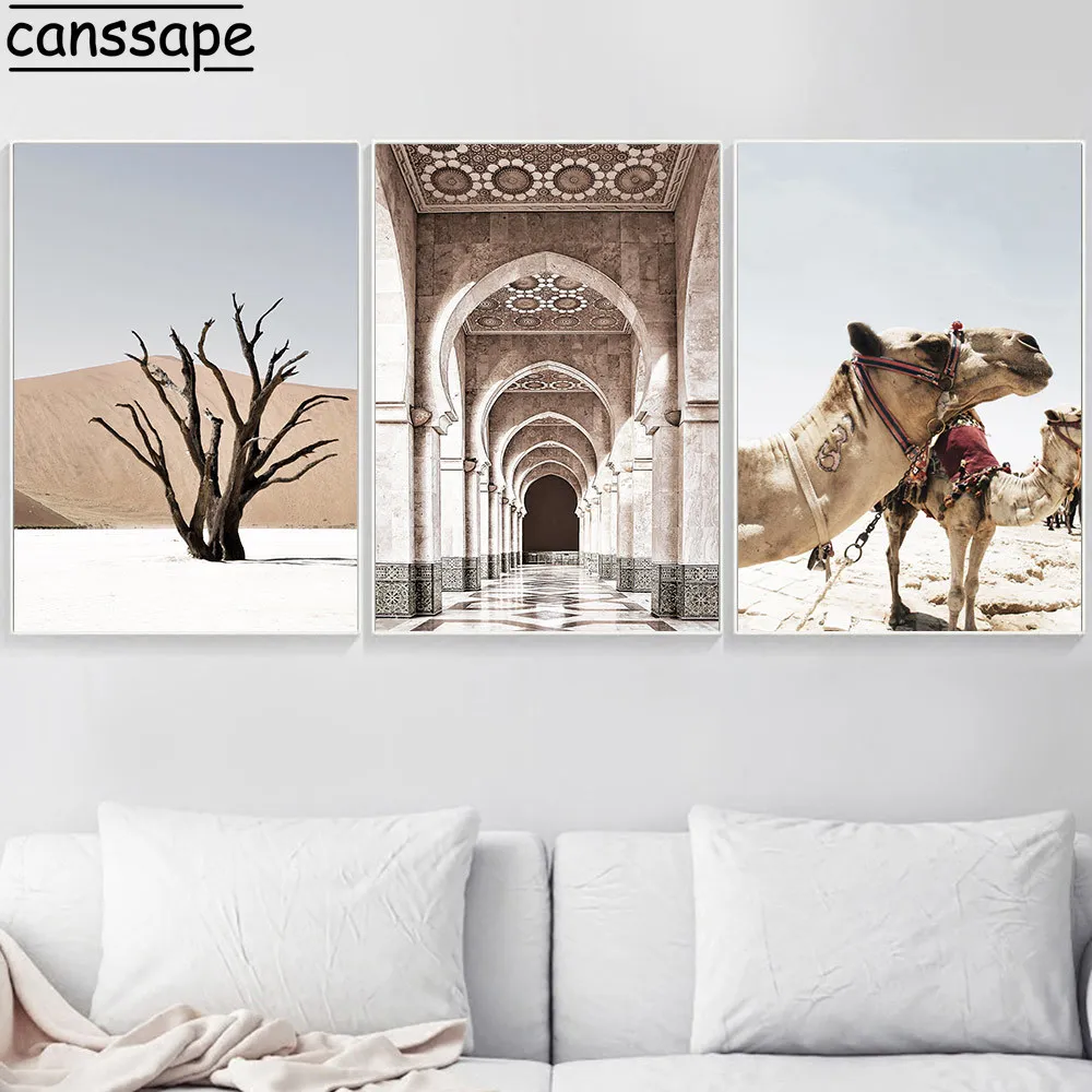 Марокканская дверь верблюжья стена картина холст скандинавский постер пейзаж