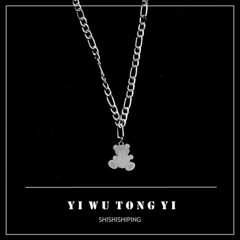 

New Long Bear Necklace for Women 2021 Vintage Style Aesthetic Men's Neck Chains Personality Pendant Stainless Steel Jewelry