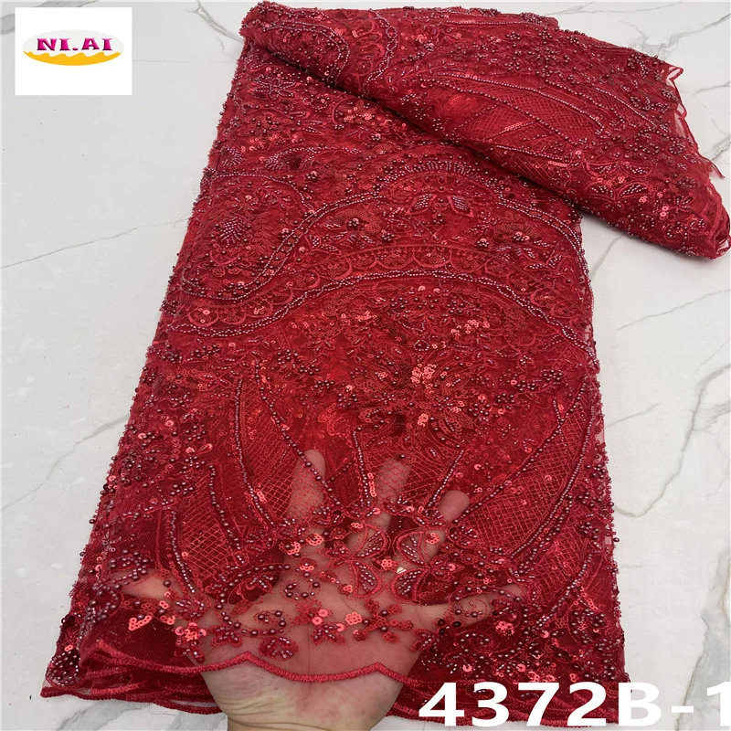 

Luxury African French Lace Fabric 2021 High Quality Handmade Beaded Lace For Nigerian Lace Fabrics For Woman Dress NA4372B-1