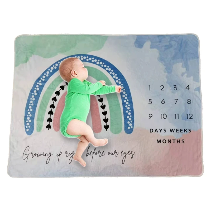 

Colorful Rainbow Baby Blanket Number Monthly Record Growth Milestone Swaddling Wrap Newborn Photography Props Background Cloth