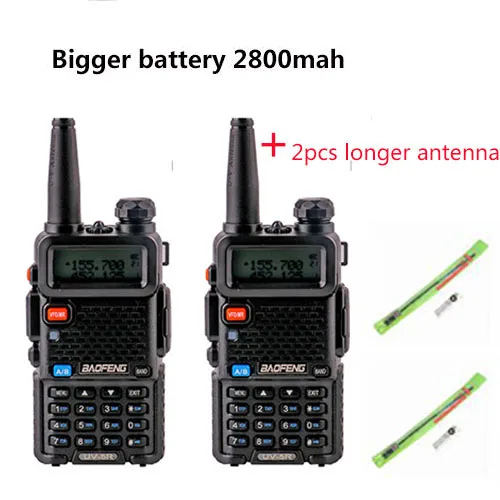 2 шт. BAOFENG UV-5R v5r hf трансивер для прогулки разговора vox sos светодиодный фонарик fm радио связь 10 км Охота 2 способ радио - Цвет: add 2 longer range