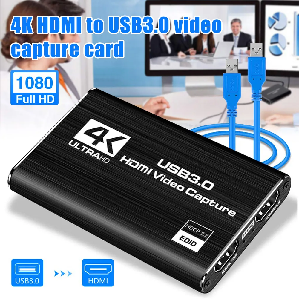 

Audio Video Capture Card USB3.0 4K 1080P 60fps Portable Video Converter for Game Streaming Recording DQ-Drop