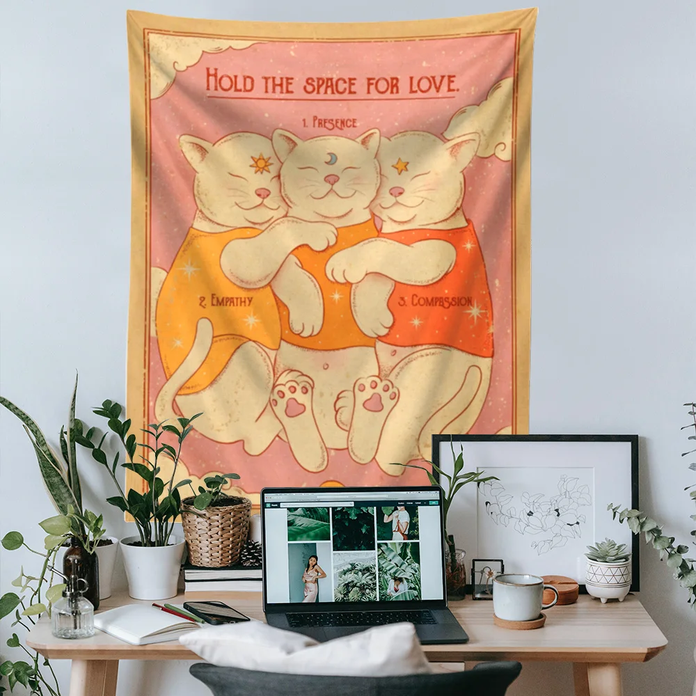 Милый котенок фаза Луны гобелен на стену ручная работа хиппи Цветочный декор