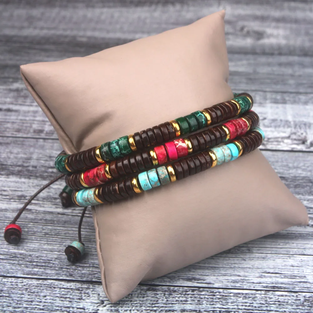 Мужской браслет дисковая форма камня Кокосовая оболочка браслеты дружбы ручной работы браслет в стиле "панк" Парные браслеты ювелирные изделия Прямая поставка