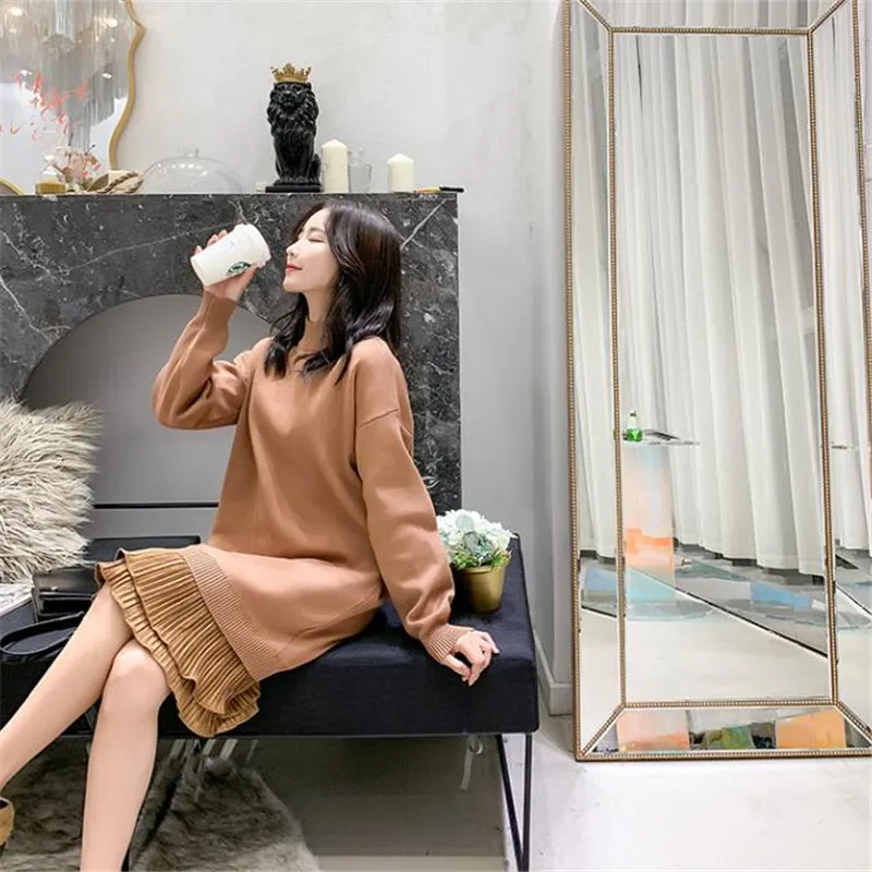 Платье-Свитер женское длинное осенне-зимнее Новое свободное платье-свитер с