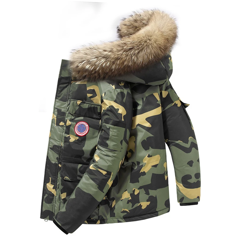

Winter Jacket Men White Duck Down Coats Windproof Fur Hooded Collar Thicken Casual Parkas Men Keep Warm Down Jackets Size M-4XL