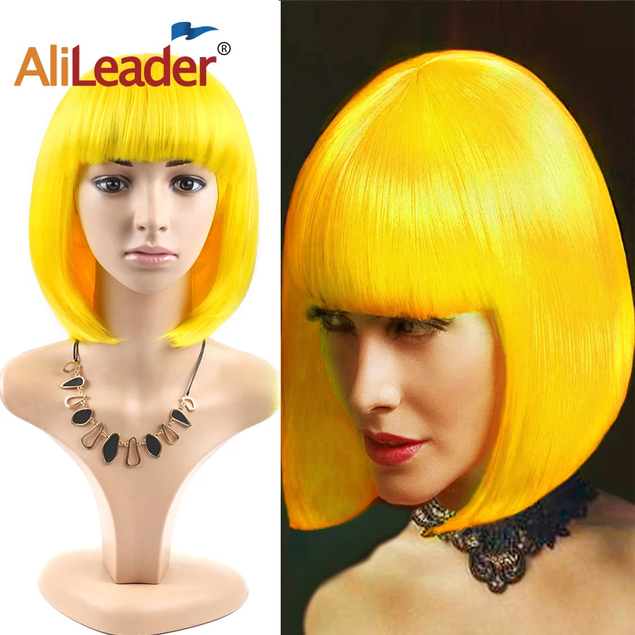 

12Inch Orange Fever Middle Part Short Synthetic Wig With Fringe Natural Soft High Temperature Halloween Costume Accessory Wigs
