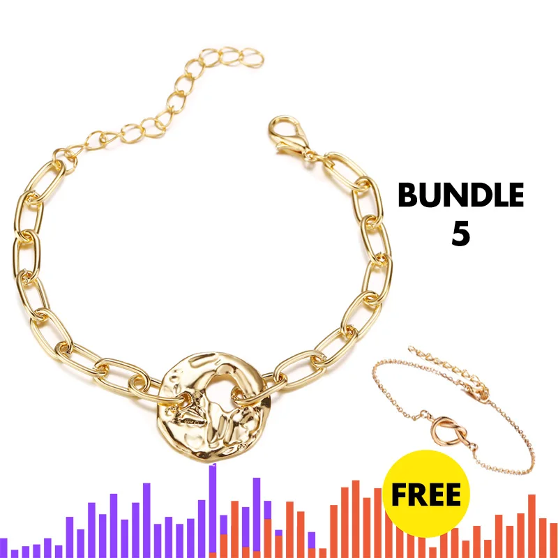 Bundle5 IF ME очаровательные Многослойные жемчужные монеты сердце цепочка браслет браслеты для женщин модные золотые серебряные Звездные фигурные браслеты ювелирные изделия Новинка - Окраска металла: Bundle5