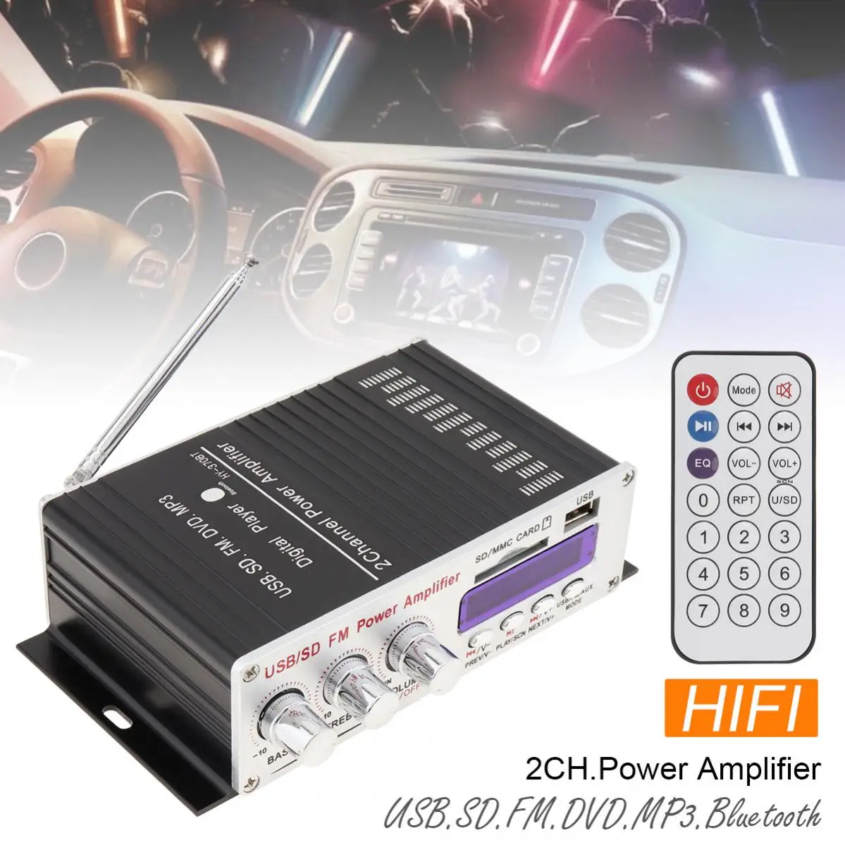 

370BT Hi-Fi пульт дистанционного управления Bluetooth совместимый 2CH автомобильный аудио усилитель высокой мощности FM-радио плеер Поддержка SD/DVD/MP3 д...