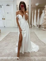 lorie boho wedding dresses v neck lace a line elegant wedding gown off the shoulder side split bridal dress vestido novia