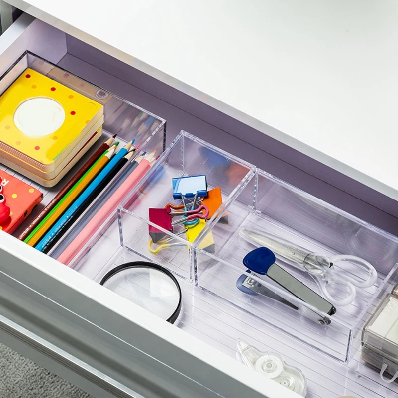 

Desk Drawer Organizer Trays 5-Size Bathroom Drawer Tray Dividers Plastic Vanity Organizers Storage Bins for Makeup Dresser Kitch