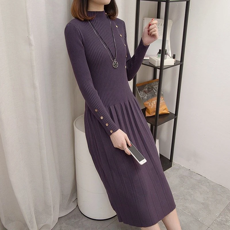 Женское трикотажное платье-свитер Leiouna повседневное однотонное длинное платье с