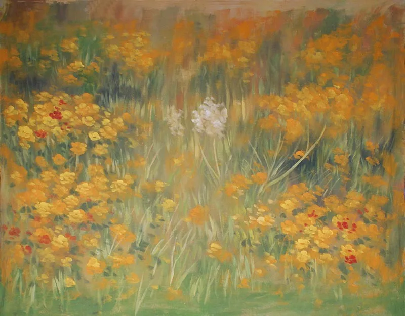 Фон для фотосъемки новорожденных с изображением золотого цветочного поля