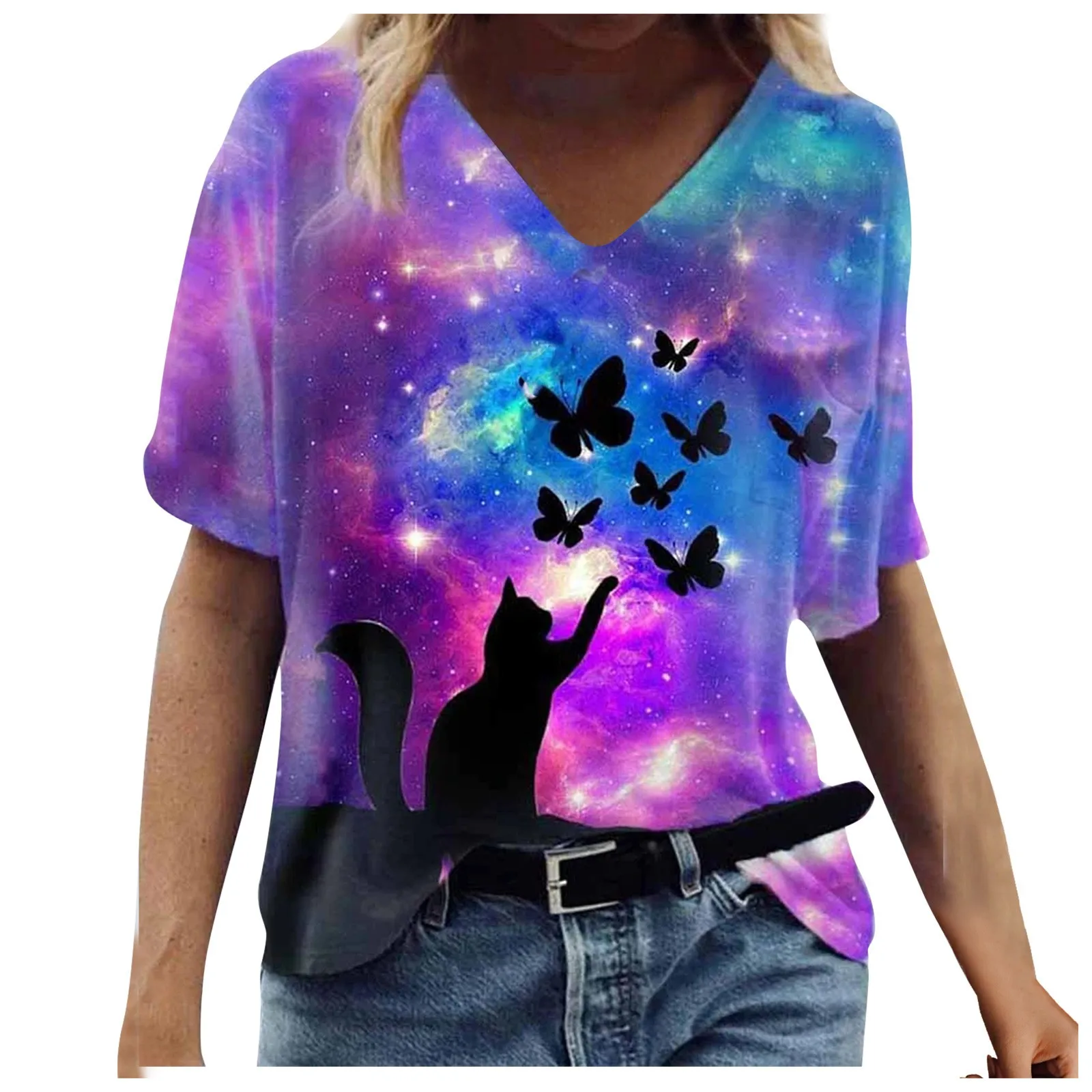 

Women's Summer Fashion Shirts Casual Plus Size Scenic Sunflower Printing V-Neck T-shirt Femme Streetwear Tops ђболка женская