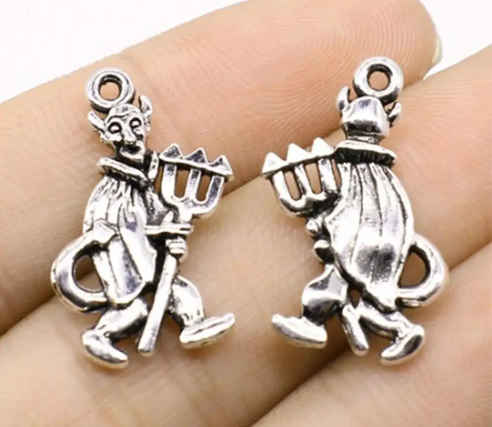 

15 шт./лот-26x15 мм антикварные посеребренные Подвески в виде дьявола, подвески на Хэллоуин для «сделай сам», аксессуары для брелоков, оптовая продажа ювелирных изделий