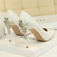 2020 newest women pumps high thin heel metal pointed toe shallow sexy ladies bling bridal wedding women shoes white high heels96