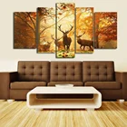 Холст для живописи 5 Панель и изображением оленя и современного искусства леса Live украшение стены картины Рисование пейзажей дома в современном стиле