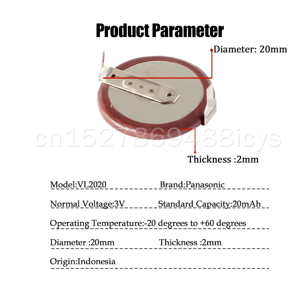 1 шт. Panasonic VL2020 VL 2020 3V 20 мА/ч Перезаряжаемые литий Батарея с 2 Pin горизонтальный 180
