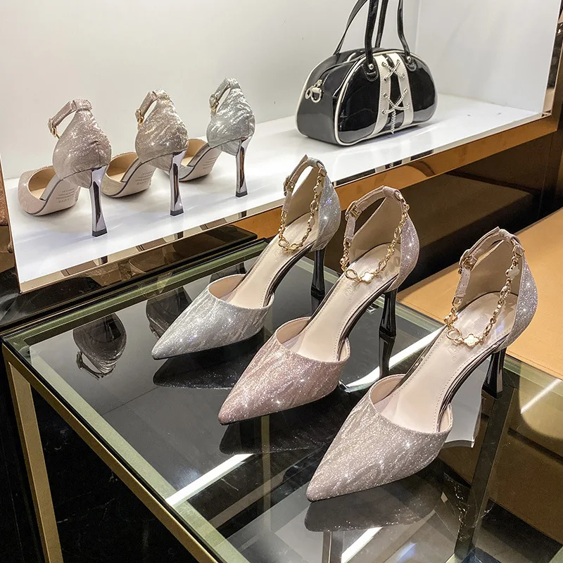

Four-Leaf Clover Chain Heels Women Sandals Sequin Wedding Shoes plus Size 41-43 Sandals for Women 2021