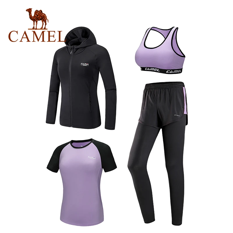 CAMEL, спортивные костюмы, спортивный костюм, 5 шт., для женщин, зимние, для бега, быстросохнущие, с длинным рукавом, для фитнеса, тенниса, юбки, леггинсы, для тренировок - Цвет: 105 Purple 4pcs