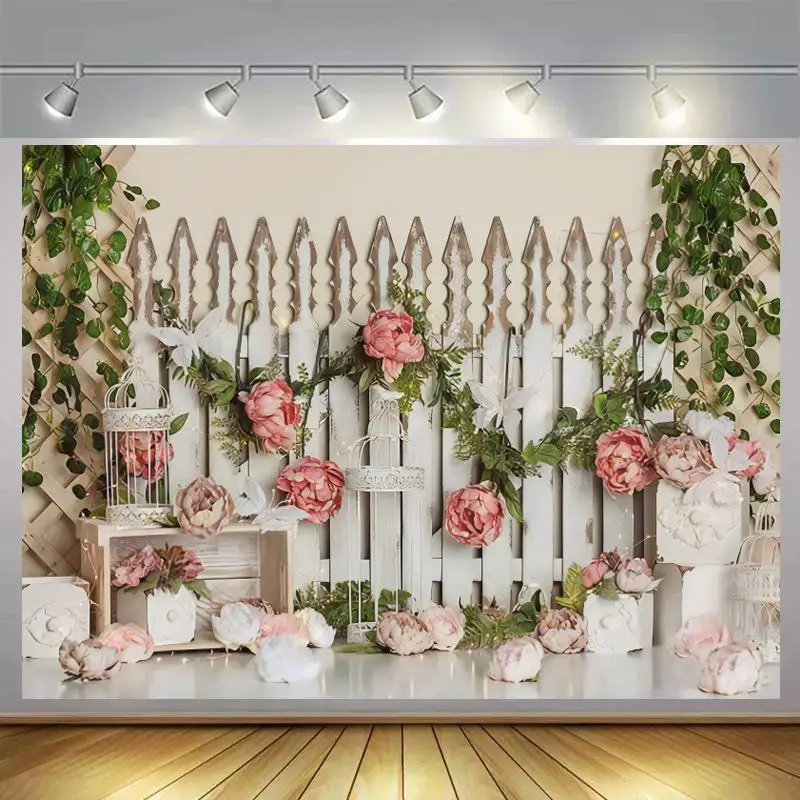 

Red Rose Brick Wall Wood Boxes Stepladder Newborn Baby Shower Backdrops Photography Kids 1st Birthday Portrait Photo Background