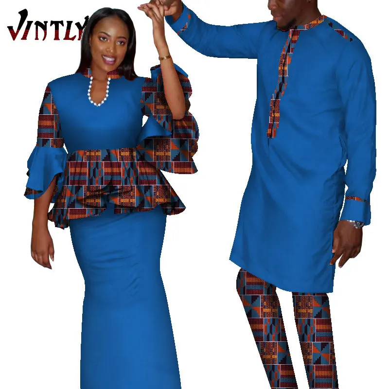 

African Traditional Clothes for Couple Dashiki Men's Suits and Printed Lady's Suits Patchwork Lovers Outfits for Wedding Party