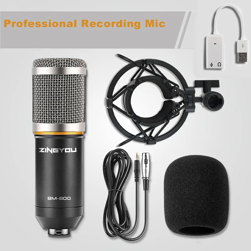 silver set ZINGYOU BM 800 Studio Microphone Multifunctional Wired Cardioid Mic For Sound Recording Professional Condenser bm800 Microphone - Цвет: silver set