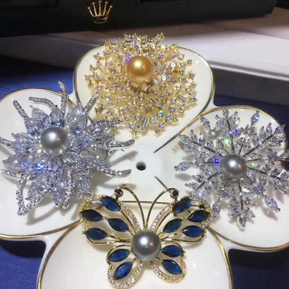 Рождественские подарки позолоченные 4 штуки Броши с натуральной пресноводной