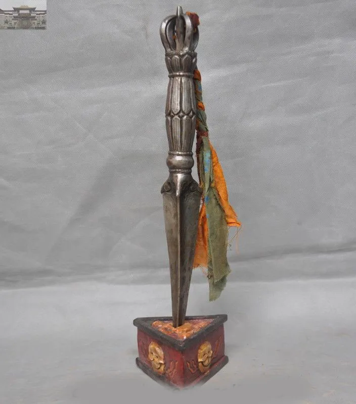 

Christmas 17"Old Tibet Buddhism Sky Iron Bixie Phurba Vajra Holder Faqi Sword Dorje dagger New Year