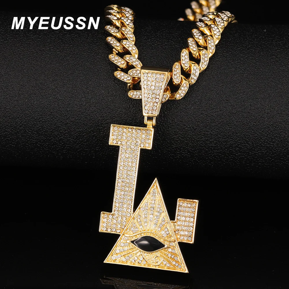 

Новинка 2021, ожерелье с кулоном в стиле хип-хоп с надписью золотого цвета, кубинская цепь, сверкающие ожерелья стразы для женщин и мужчин, юве...