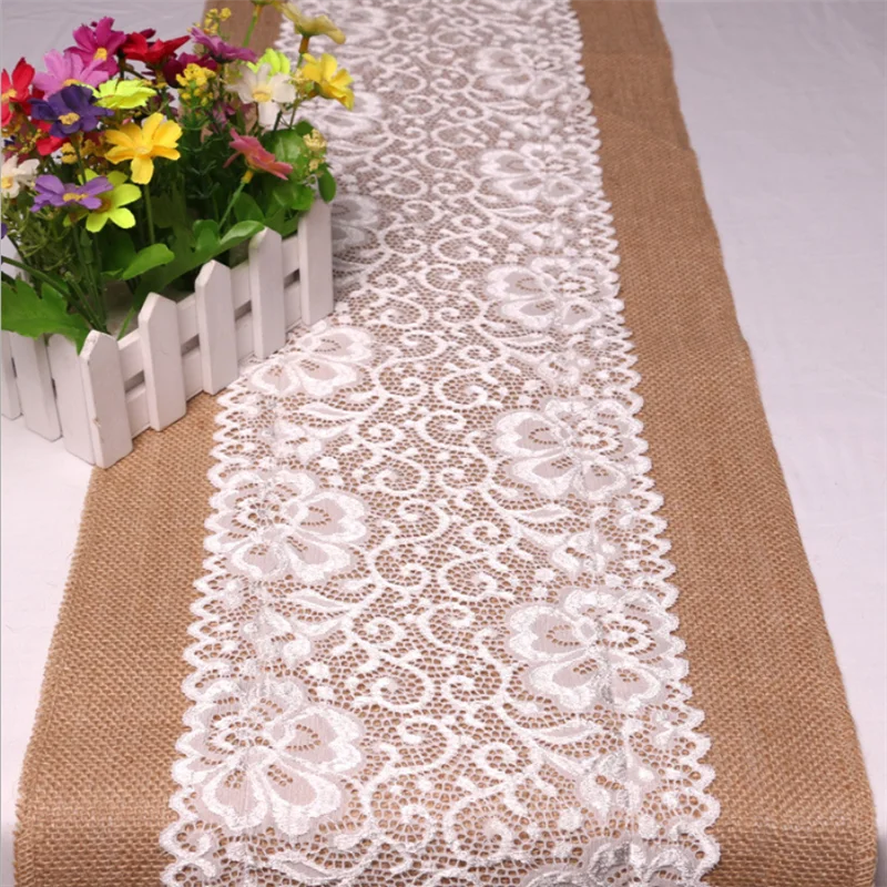 

1 PC 180cm Elegant Jute Material Table Runners Flax Lace Table Cloth Wedding Party Home Decoration Restaurant Hotel Tablecloth