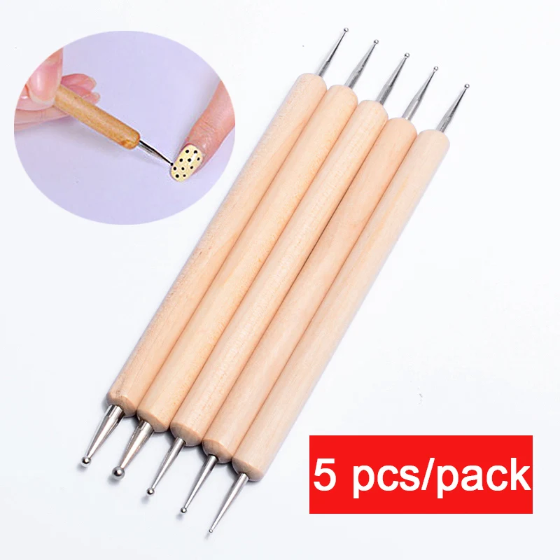 

5pcs/lot 2 Ways Wooden Nail Dotting Pen Set DIY Rhinestones Sequins Nail Art Dot Dotting Tools