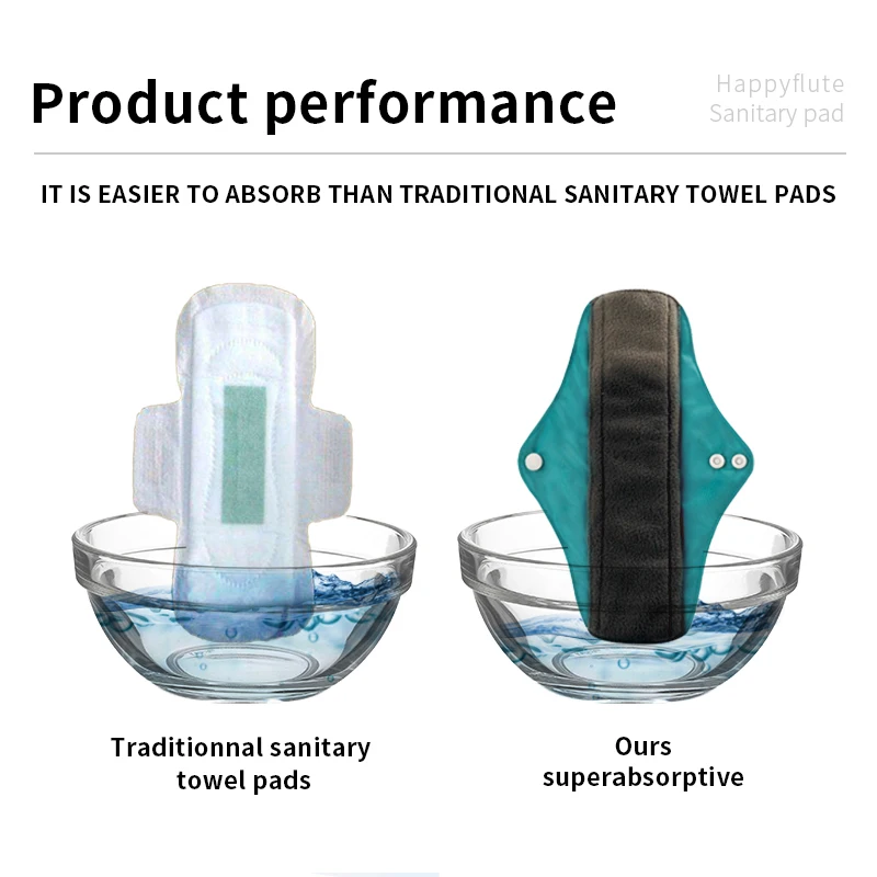 Happyflute 10PCS/Set Reusable Pads bamboo Charcoal Sanitary Pads Mama Menstrual Pads Washable Panty Liner Pads Health Femin