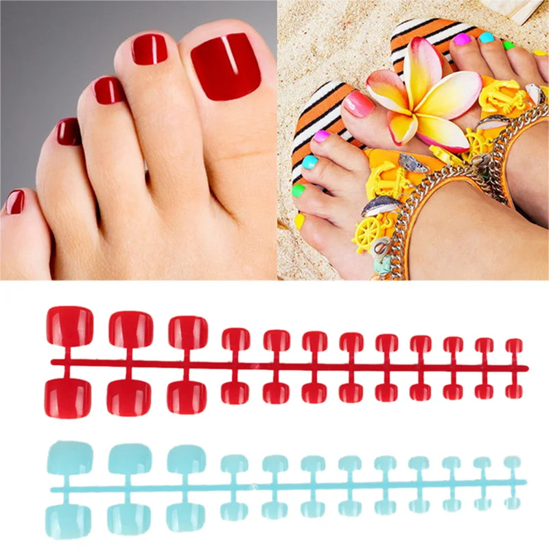 

24Pcs Full Cover short toenails false nails fake nails Mixed 5 Colors press on foot french faux ongle Foot False Nail Art Salon