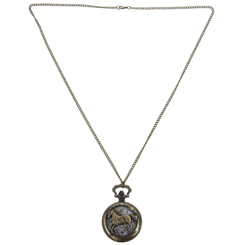 

Unisex Vintage Retro Horse Hollow Quartz Pocket Watch Pendant Necklace Sweater Chain