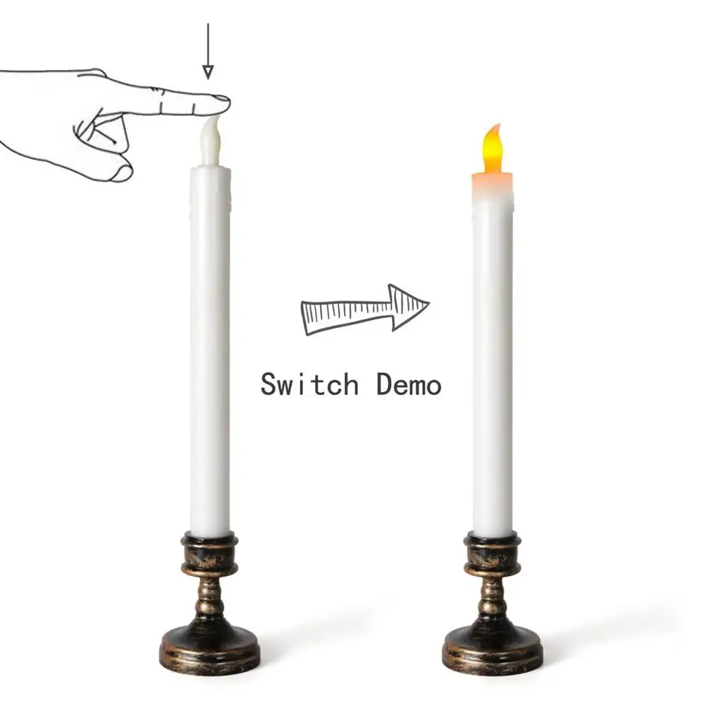 Конусные свечи на батарейках с держателем мерцающие теплые желтые беспламенные