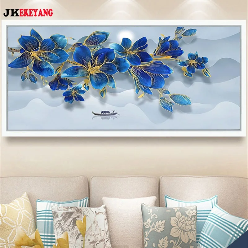 

Большой 5D Diy Алмазная картина синий цветок Алмазная вышивка-мозаика стразами вышивка крестиком Y4171